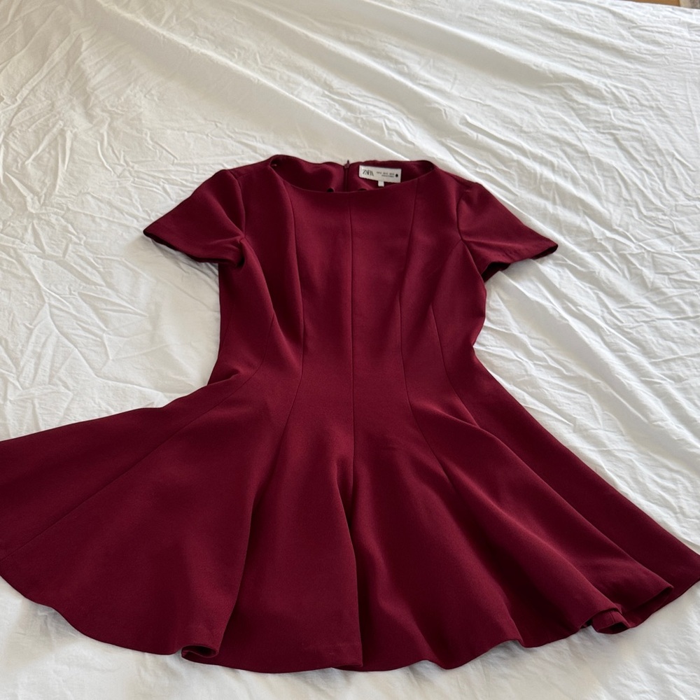 Zara Burgundy Flare Mini Dress